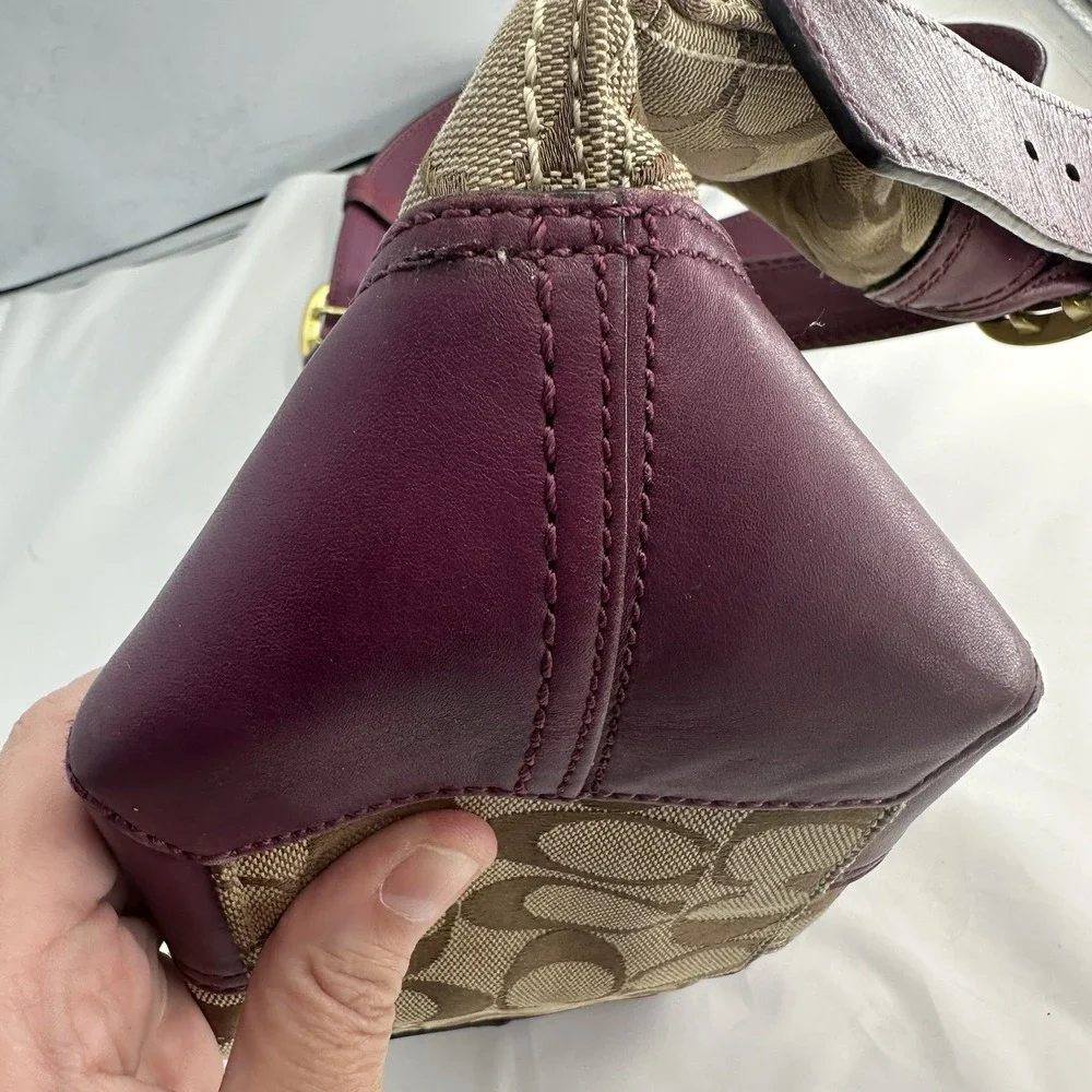Coach Bleecker Signature Leather & Canvas Burgundy Duffle shoulder bag